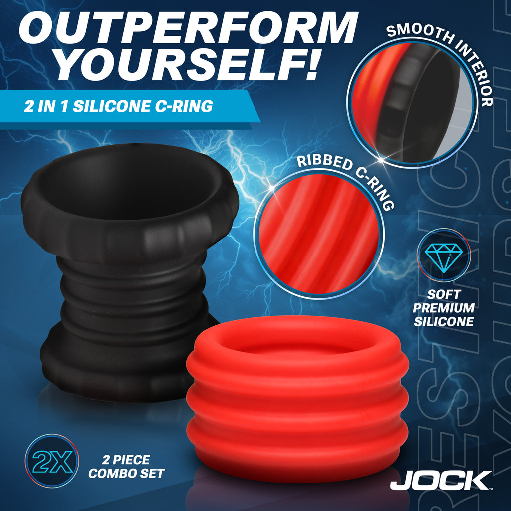 Jock 2-in-1 Silicone Cock Ring - Red Red