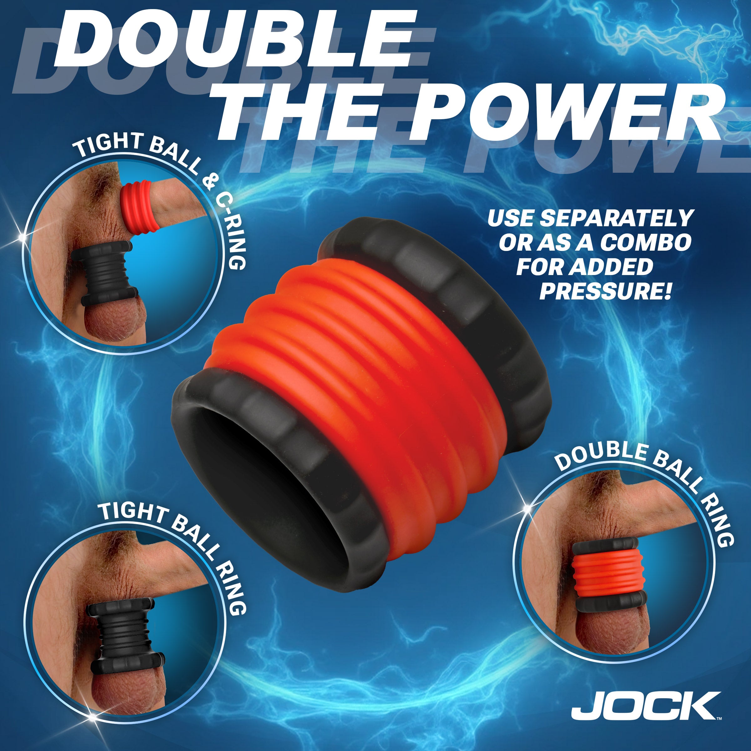 Jock 2-in-1 Silicone Cock Ring - Red Red