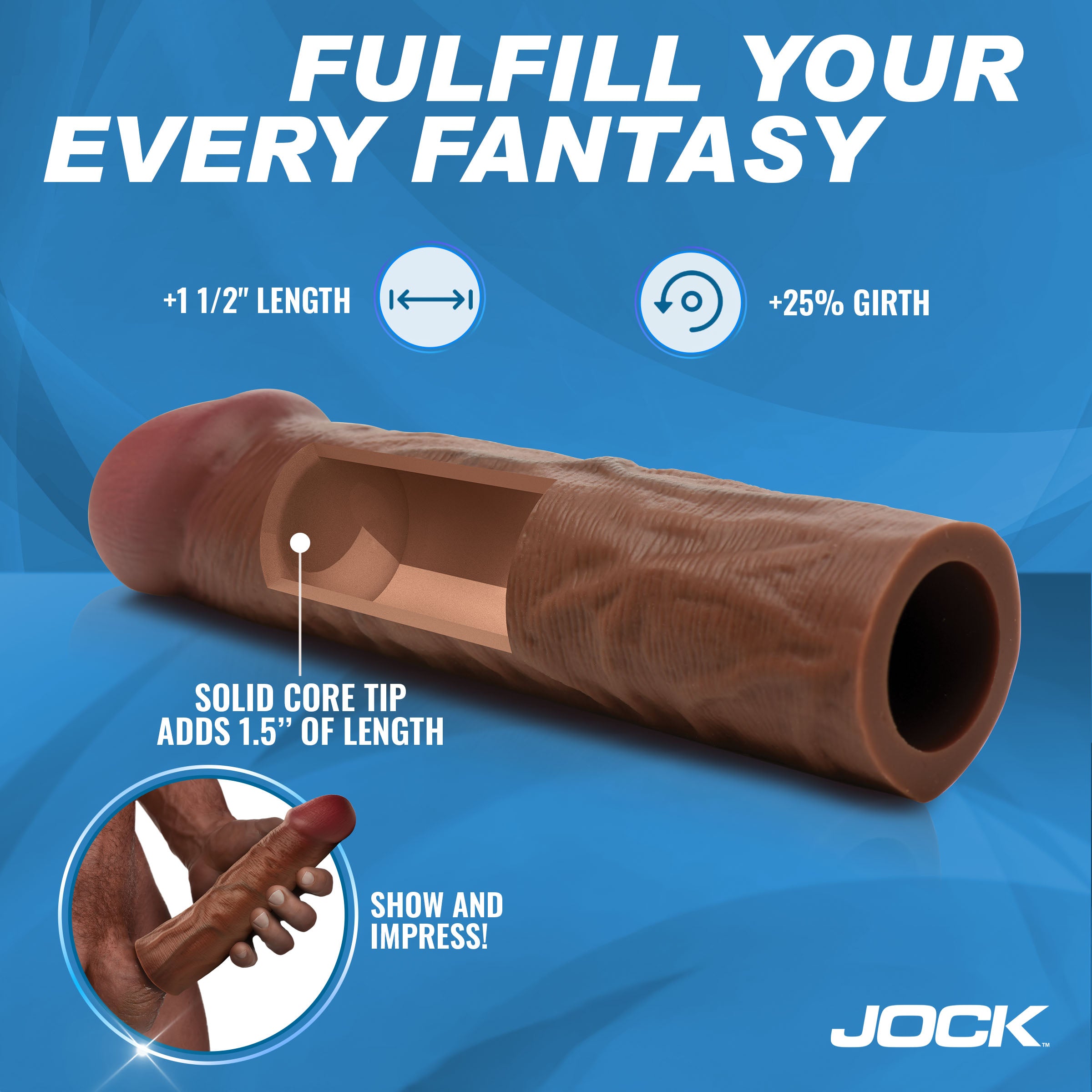 Jock Enhancers 1.5" Silicone Penis Extension Sleeve - Dark Brown