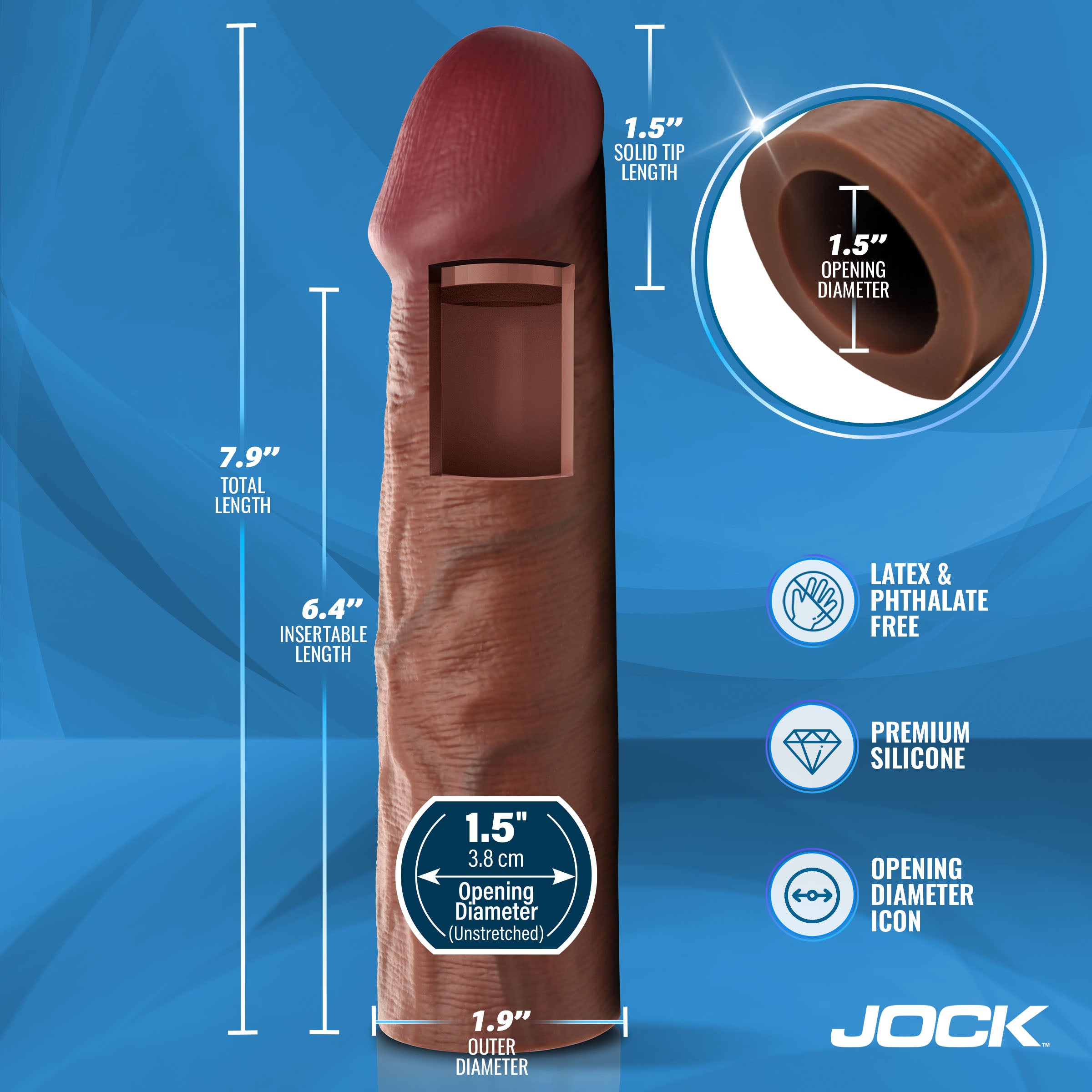 Jock Enhancers 1.5" Silicone Penis Extension Sleeve - Dark Brown
