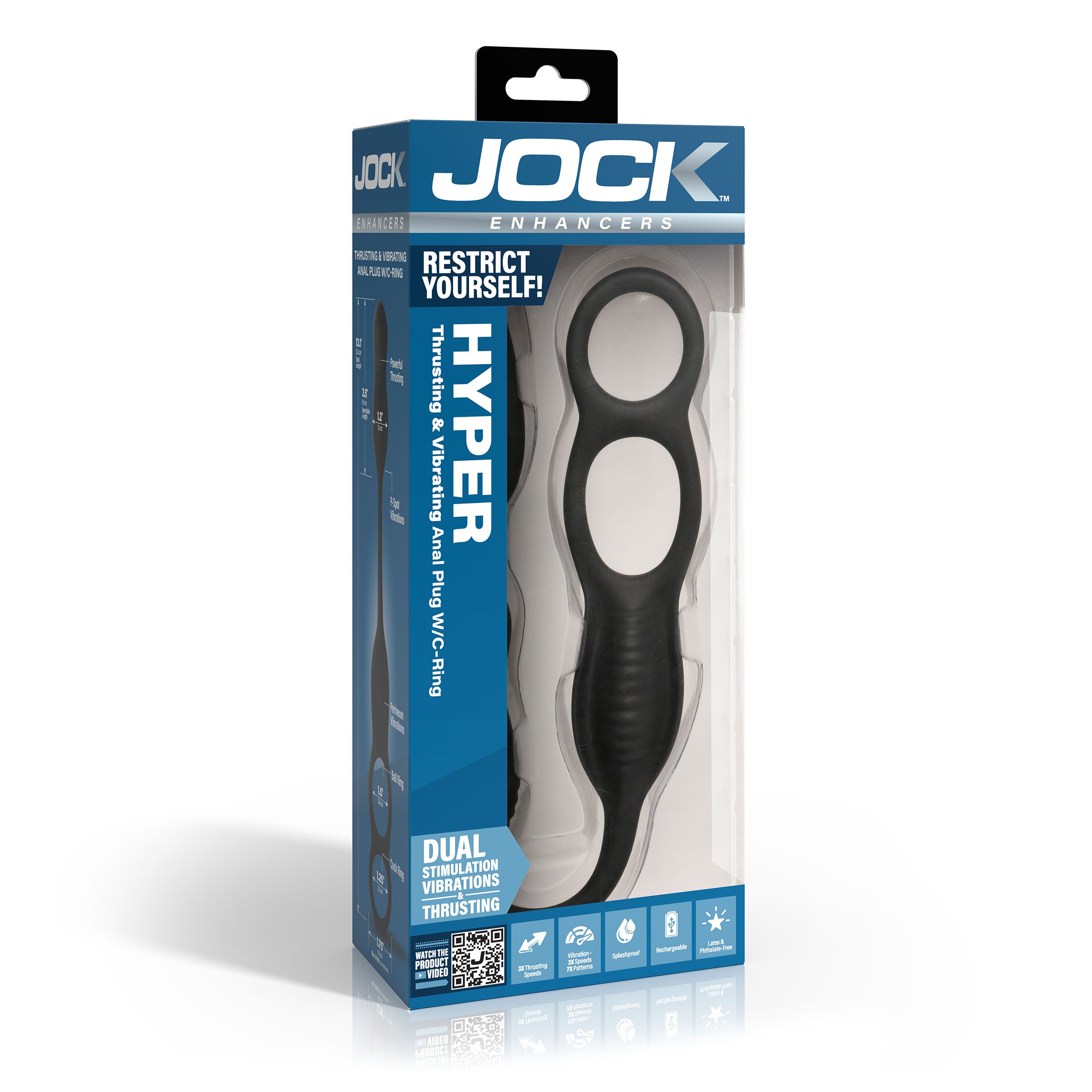 Jock Hyper Thrusting and Vibrating Anal Plug with C-Ring Black