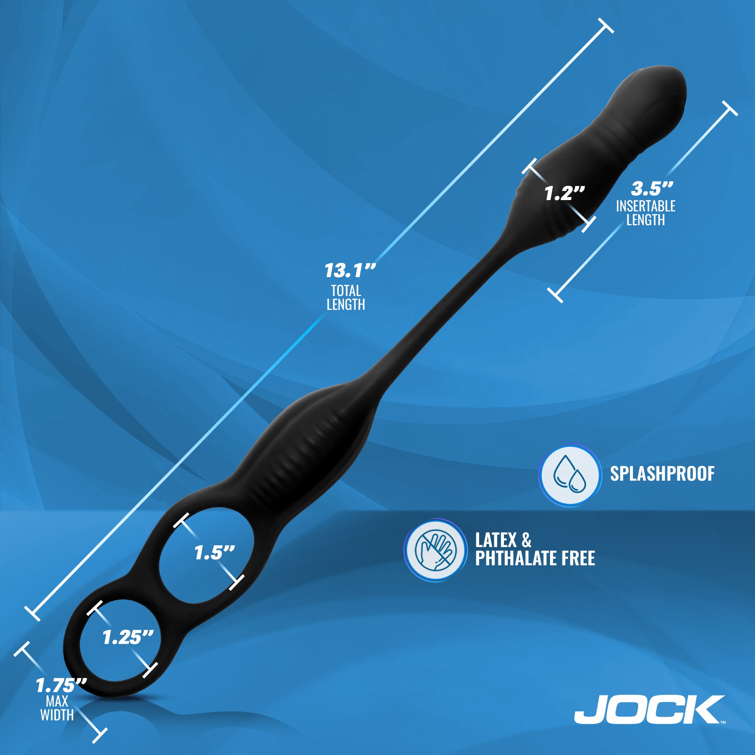Jock Hyper Thrusting and Vibrating Anal Plug with C-Ring Black