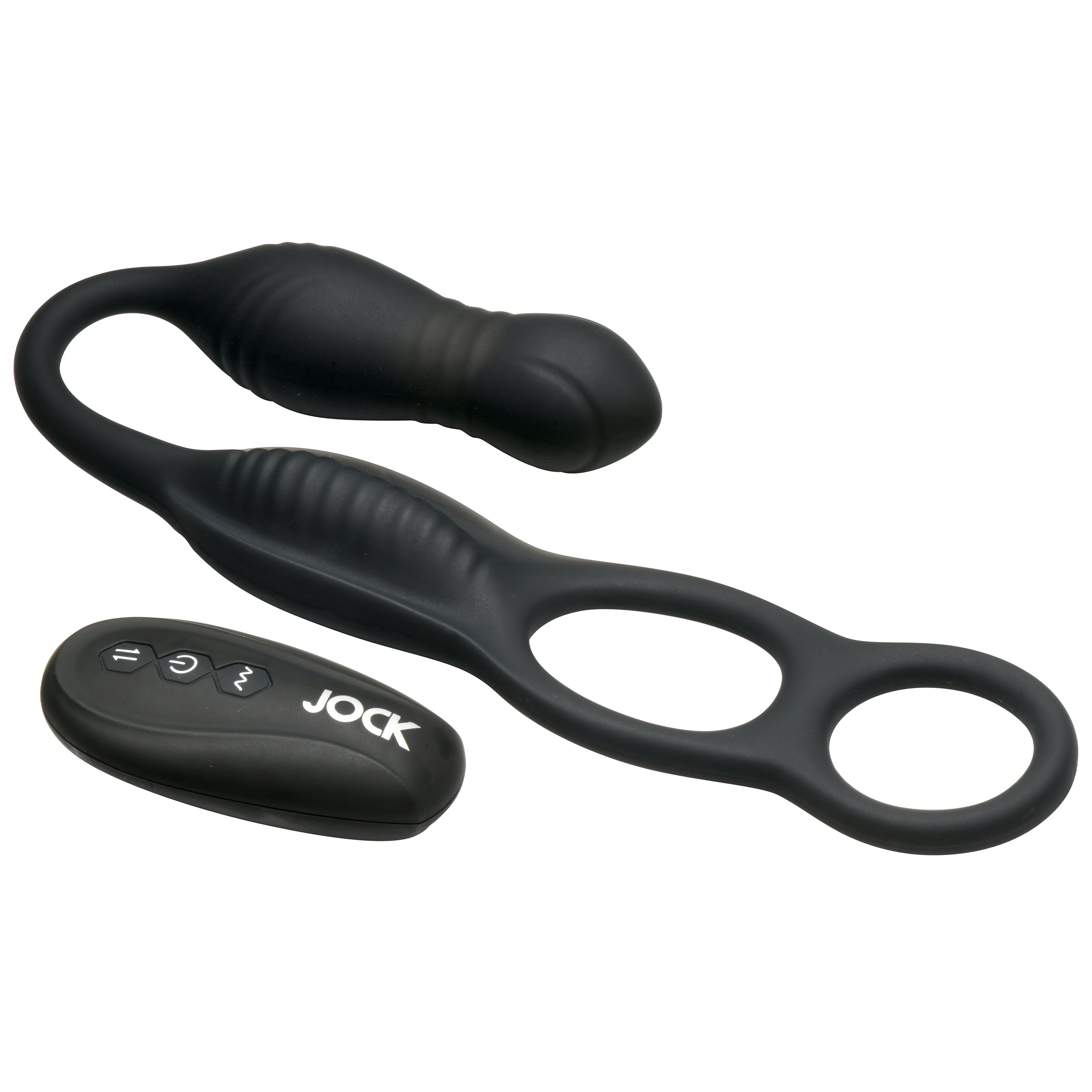 Jock Hyper Thrusting and Vibrating Anal Plug with C-Ring Black