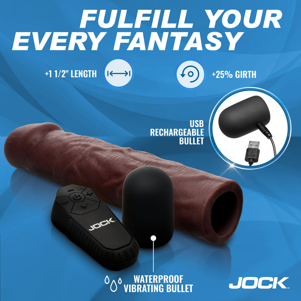 Jock Enhancers Vibrating Penis Extension w/ Remote - Dark Brown