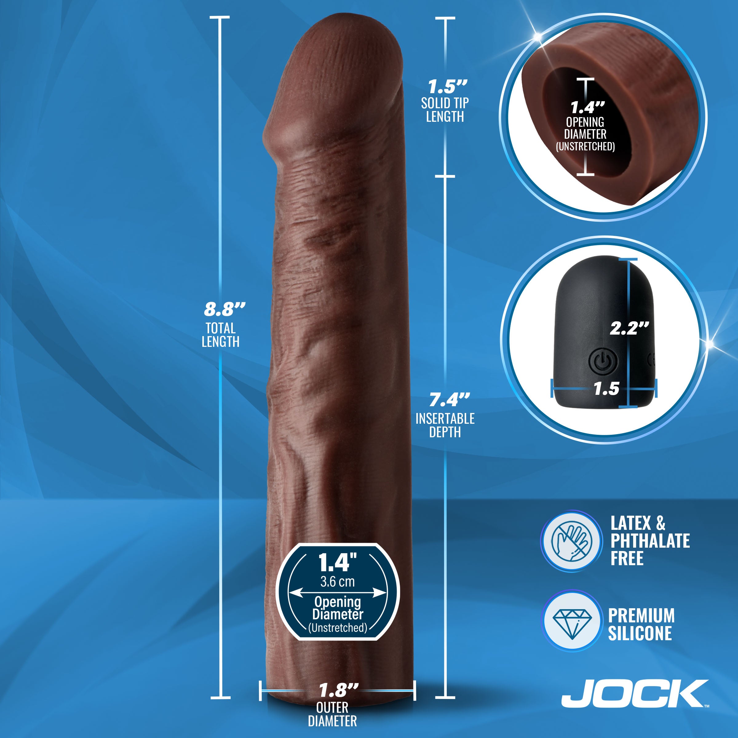 Jock Enhancers Vibrating Penis Extension w/ Remote - Dark Brown
