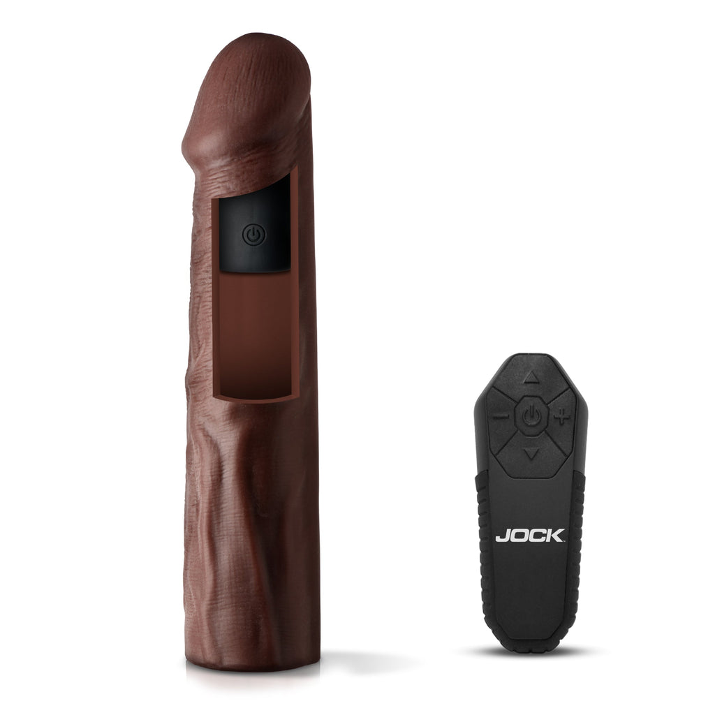 Jock Enhancers Vibrating Penis Extension w/ Remote - Dark Brown