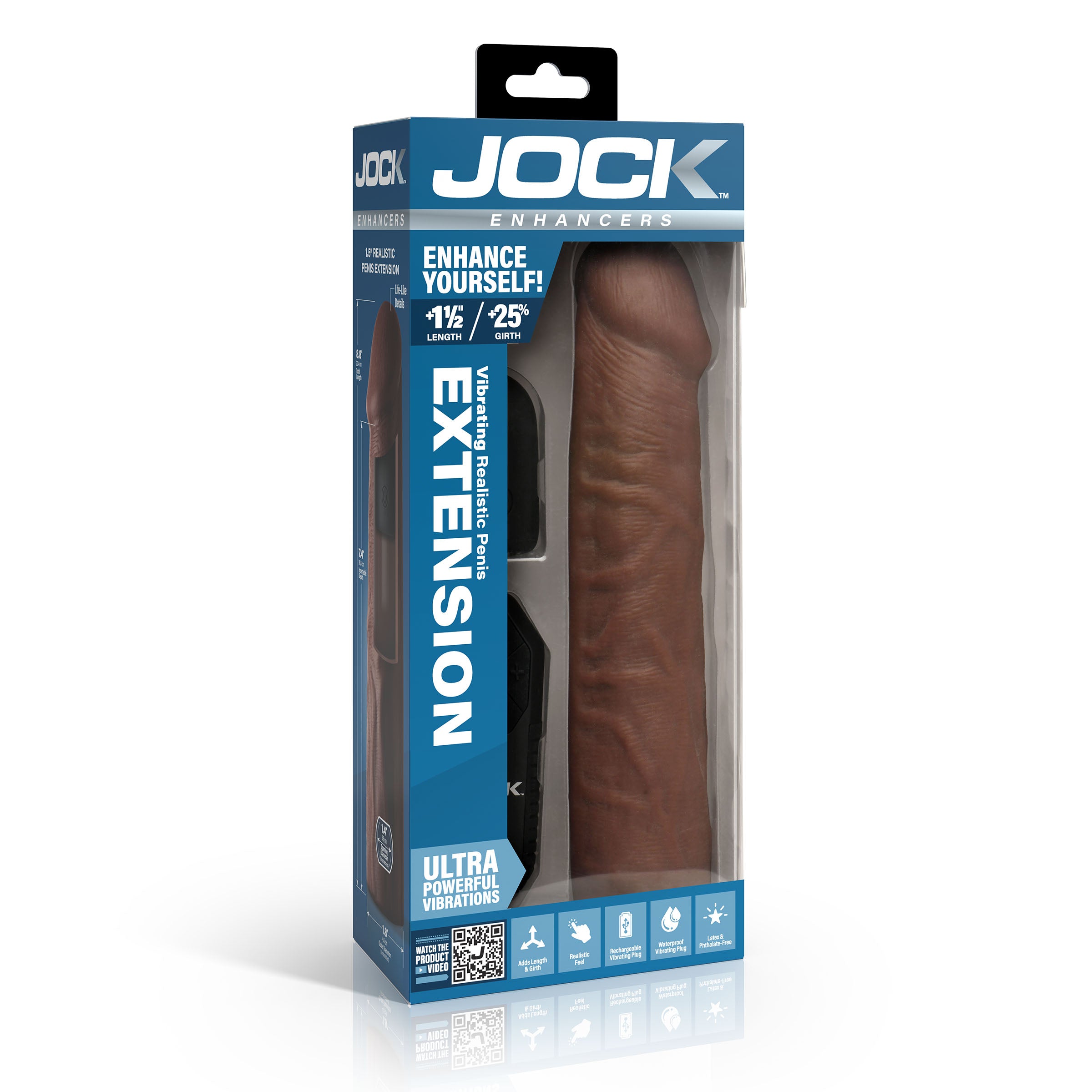 Jock Enhancers Vibrating Penis Extension w/ Remote - Dark Brown