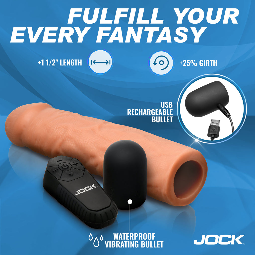 Jock Enhancers Vibrating Penis Extension w/ Remote - Dark Flesh