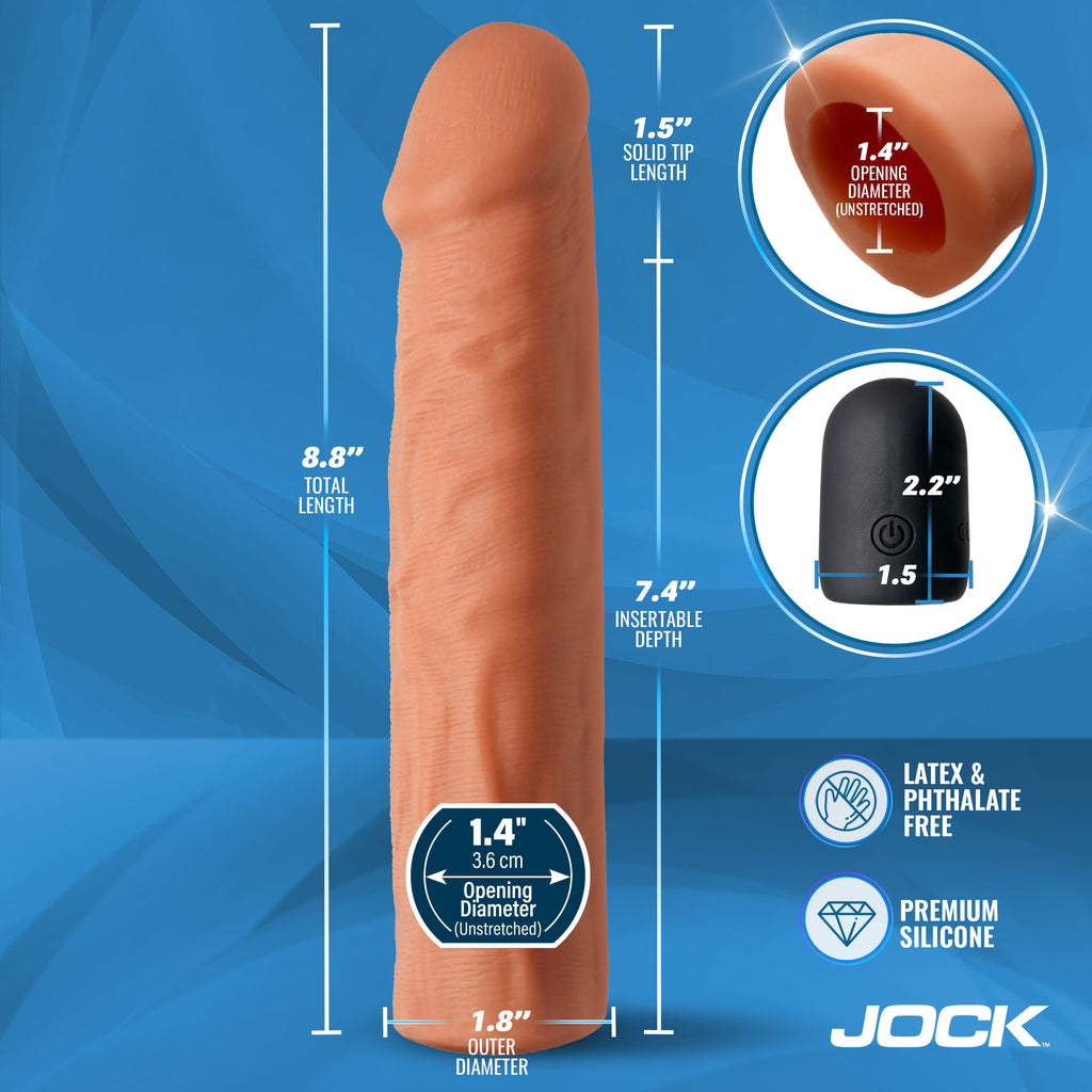 Jock Enhancers Vibrating Penis Extension w/ Remote - Dark Flesh