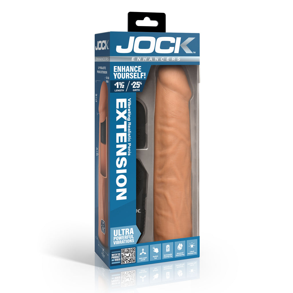 Jock Enhancers Vibrating Penis Extension w/ Remote - Dark Flesh