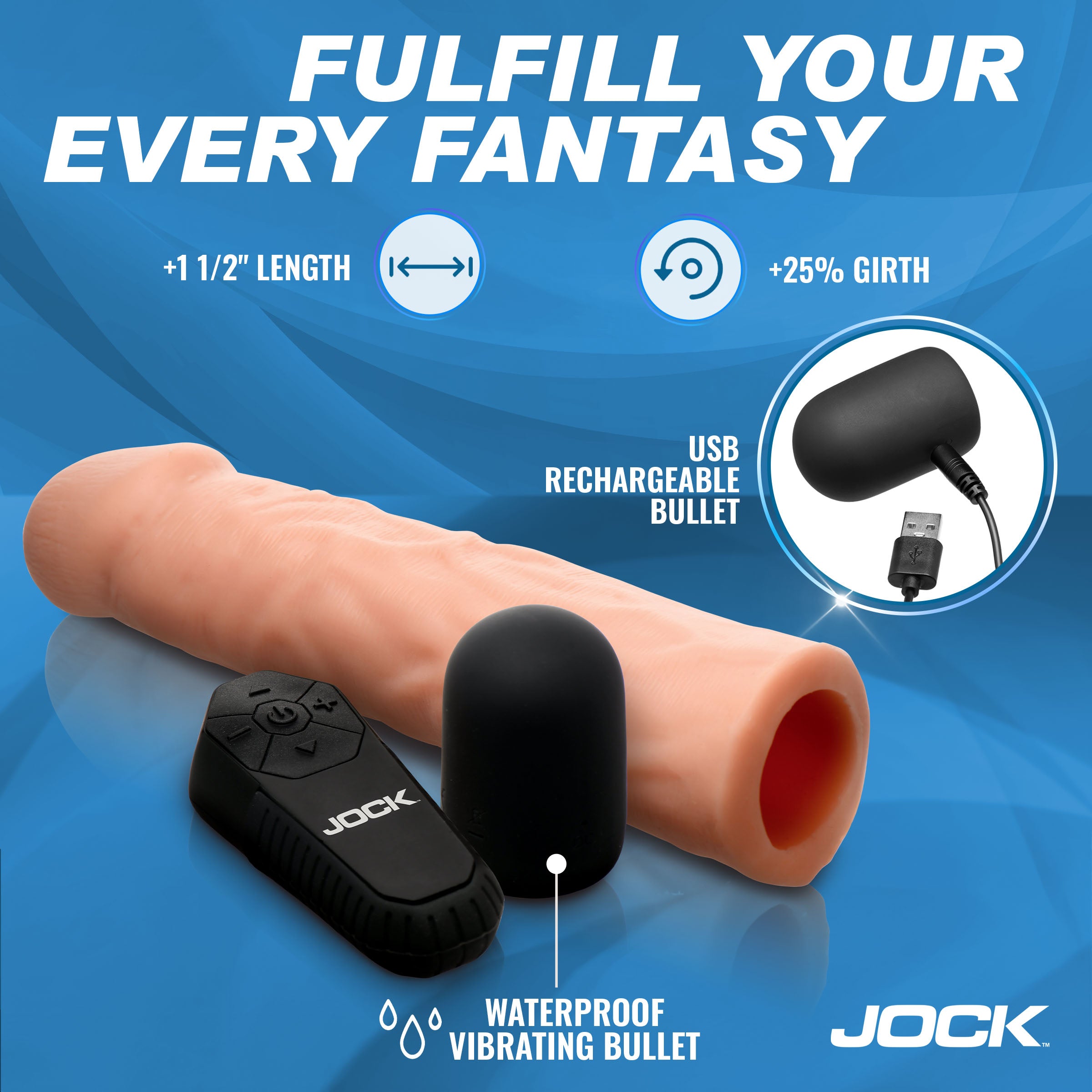 Jock Enhancers Vibrating Penis Extension w/ Remote - Dark Tan