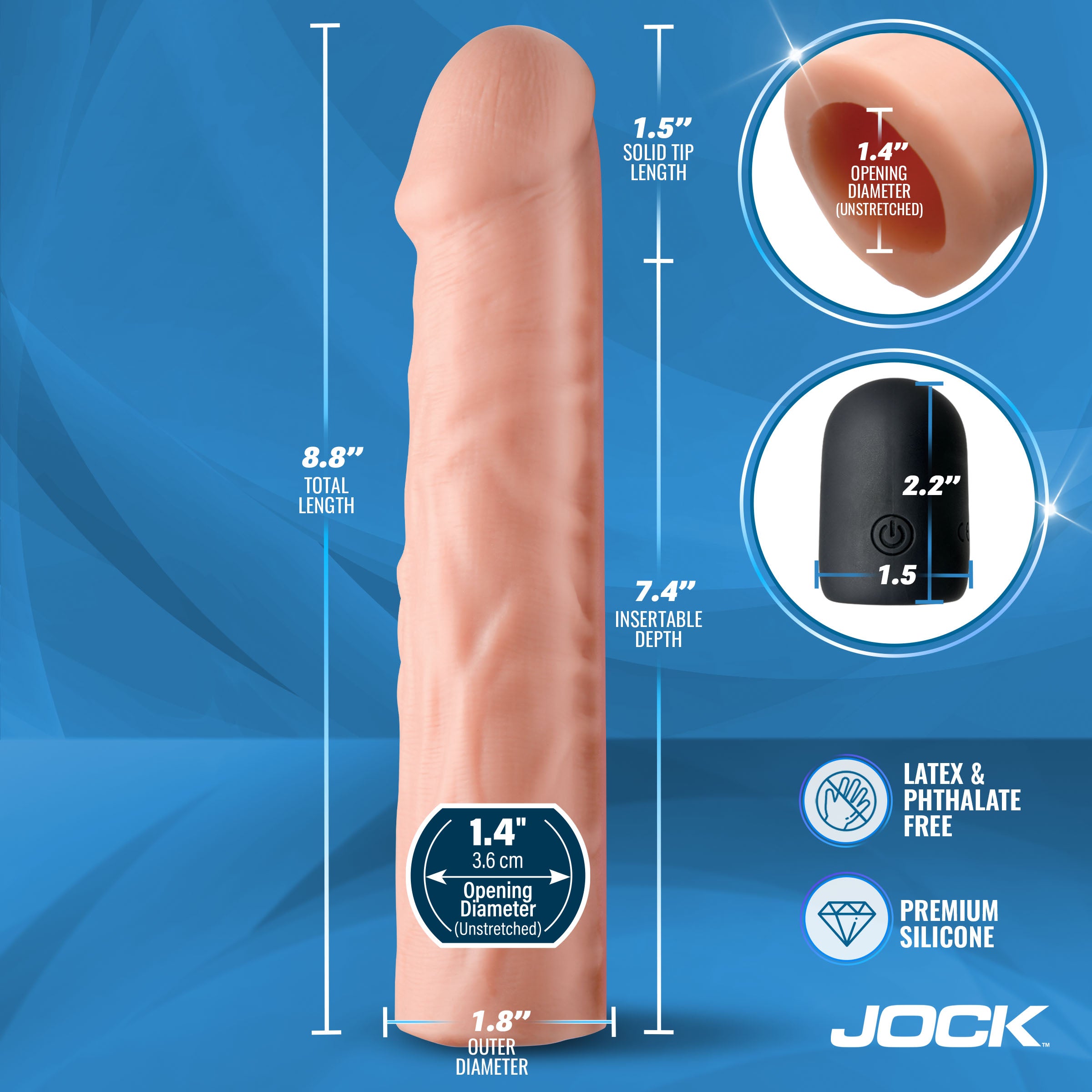 Jock Enhancers Vibrating Penis Extension w/ Remote - Dark Tan
