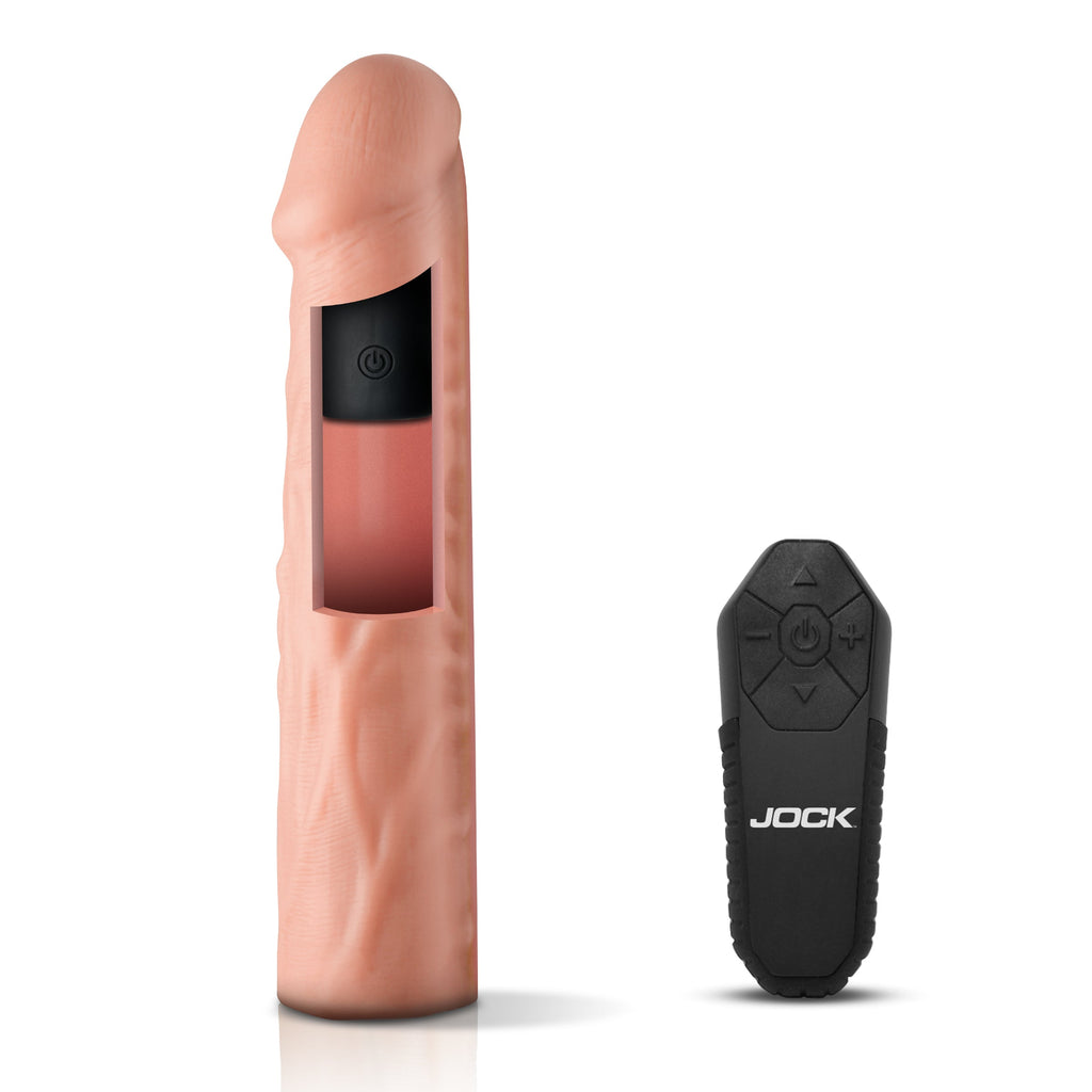 Jock Enhancers Vibrating Penis Extension w/ Remote - Dark Tan