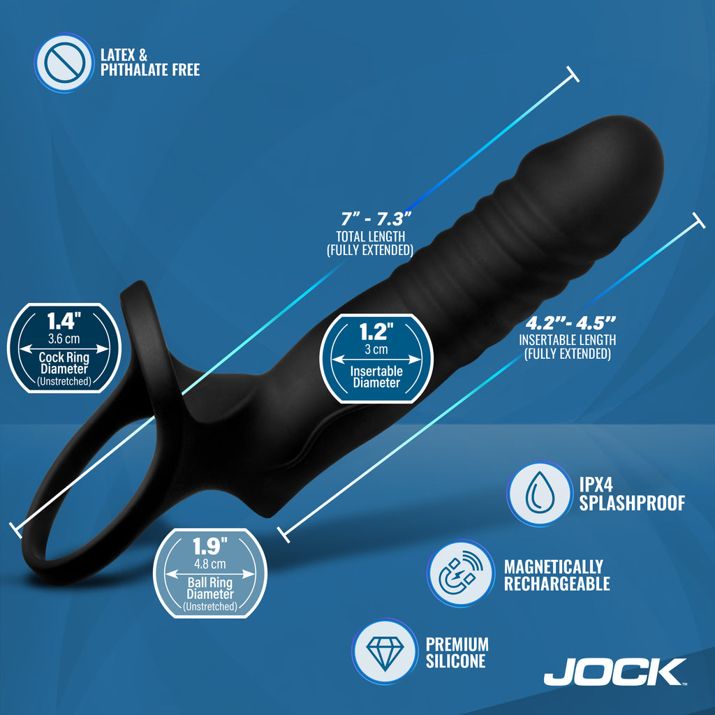 Jock Double Thrust Thrusting & Vibrating Double Penetration C-Ring w/ Remote Black