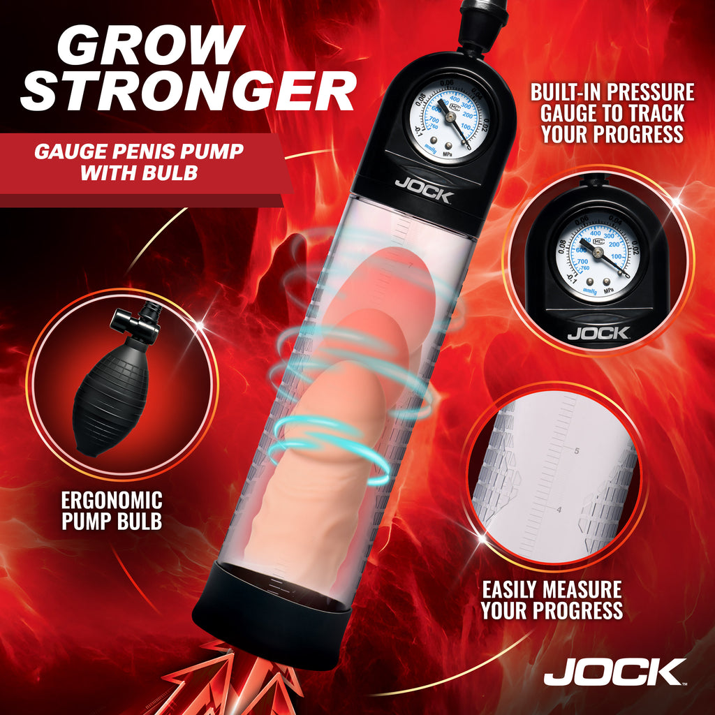 Jock Pump Up Gauge Penis Pump with Bulb Black