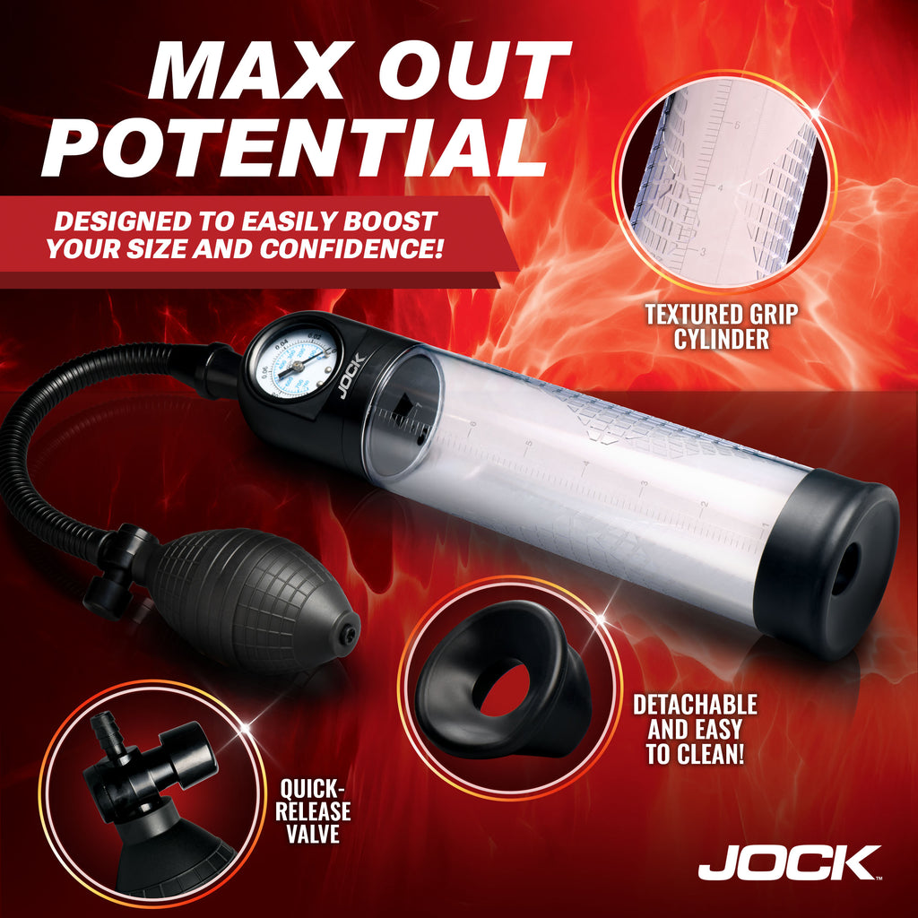 Jock Pump Up Gauge Penis Pump with Bulb Black