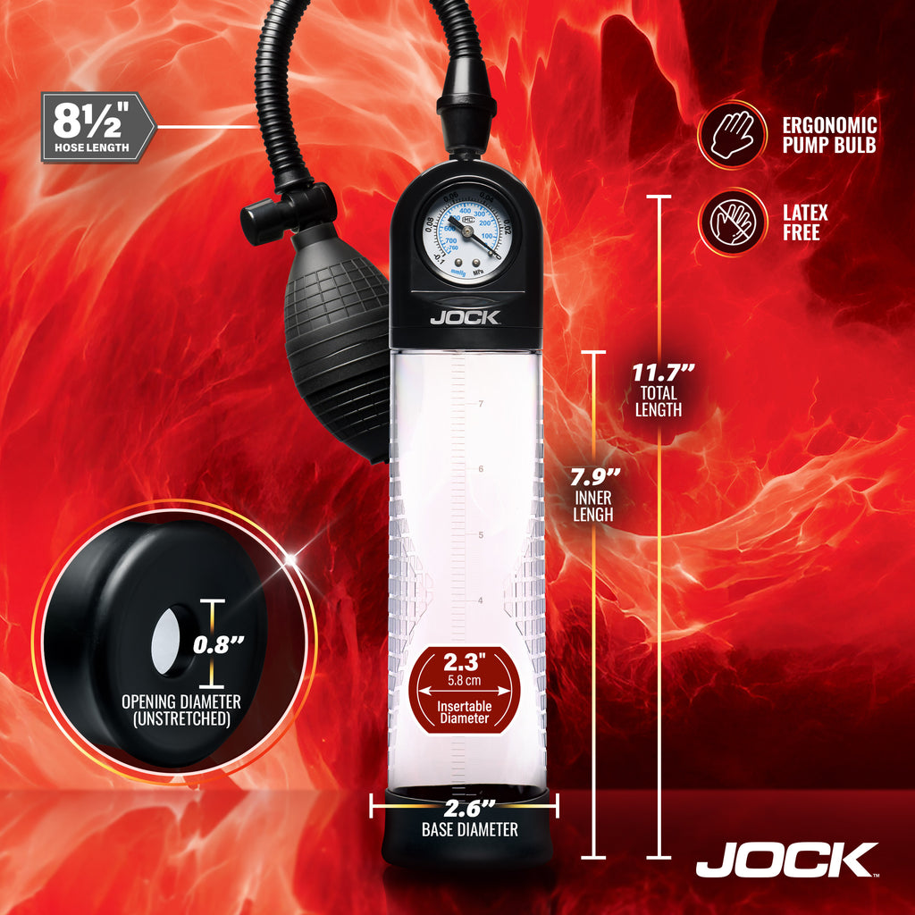 Jock Pump Up Gauge Penis Pump with Bulb Black