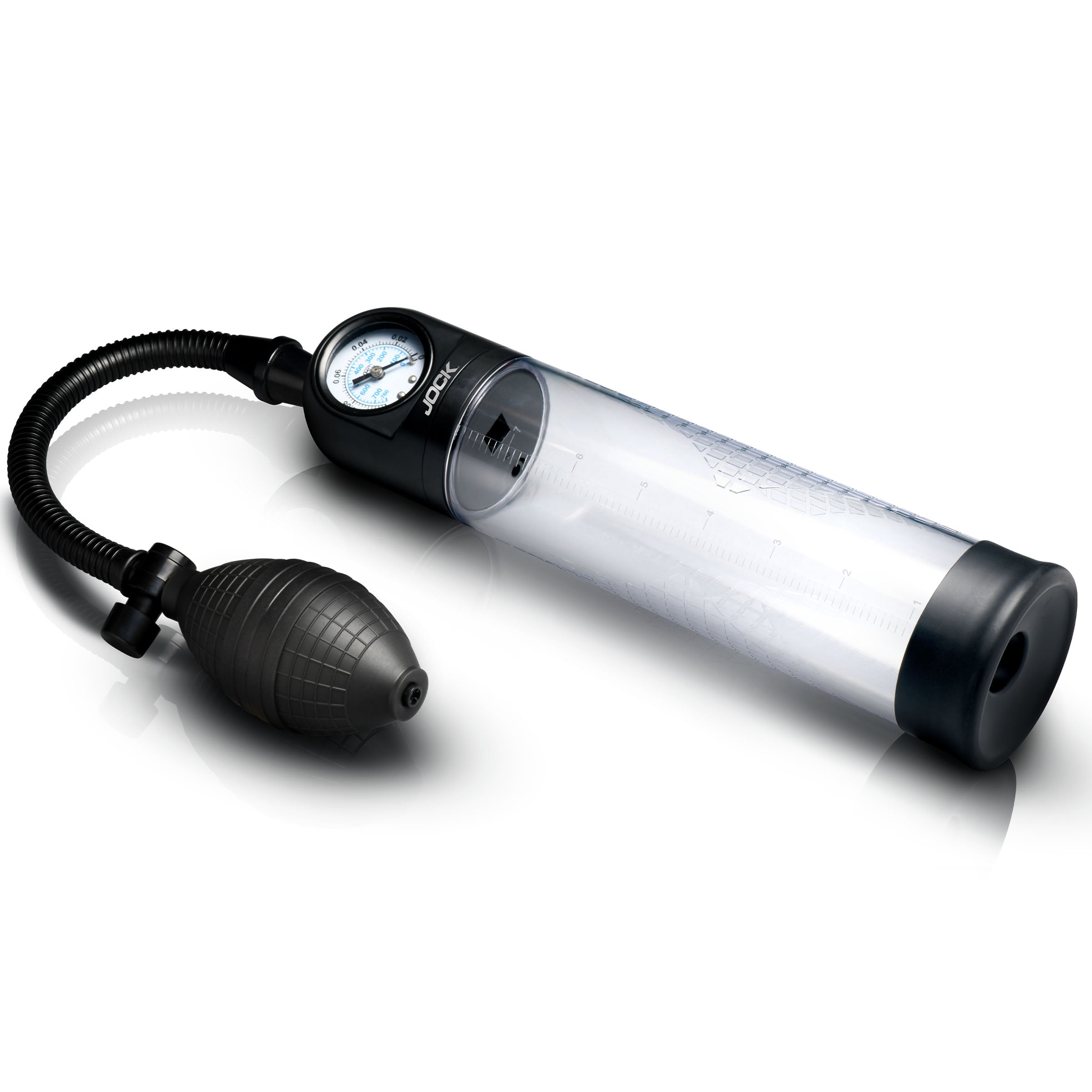 Jock Pump Up Gauge Penis Pump with Bulb Black