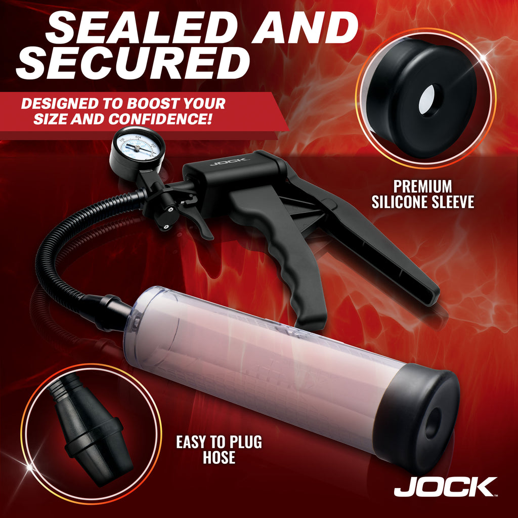 Jock Pump Up Penis Pump with Gauge & Trigger Handle Black