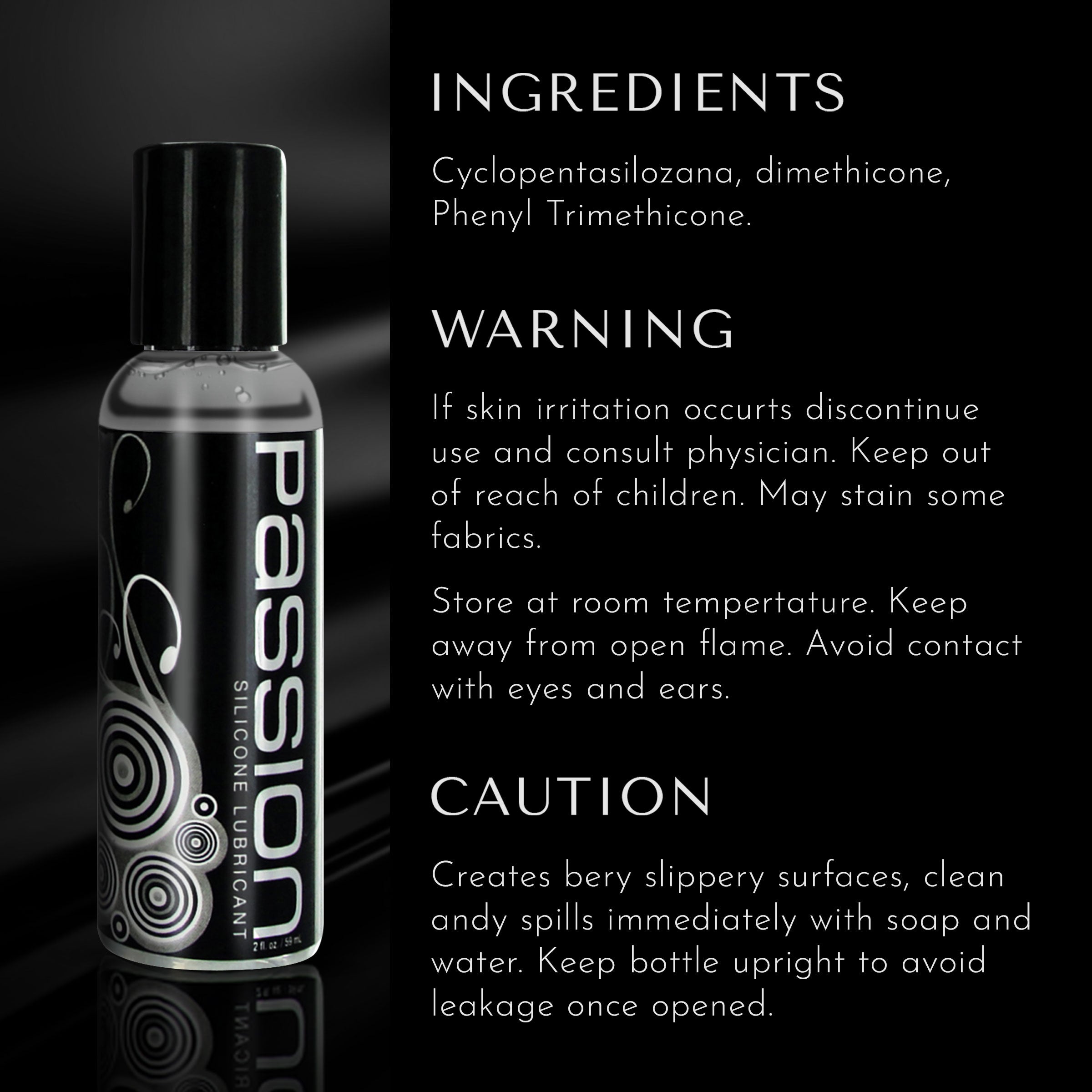 Passion Lubricants Passion Premium Silicone Lubricant - 8 oz Clear / 2 oz