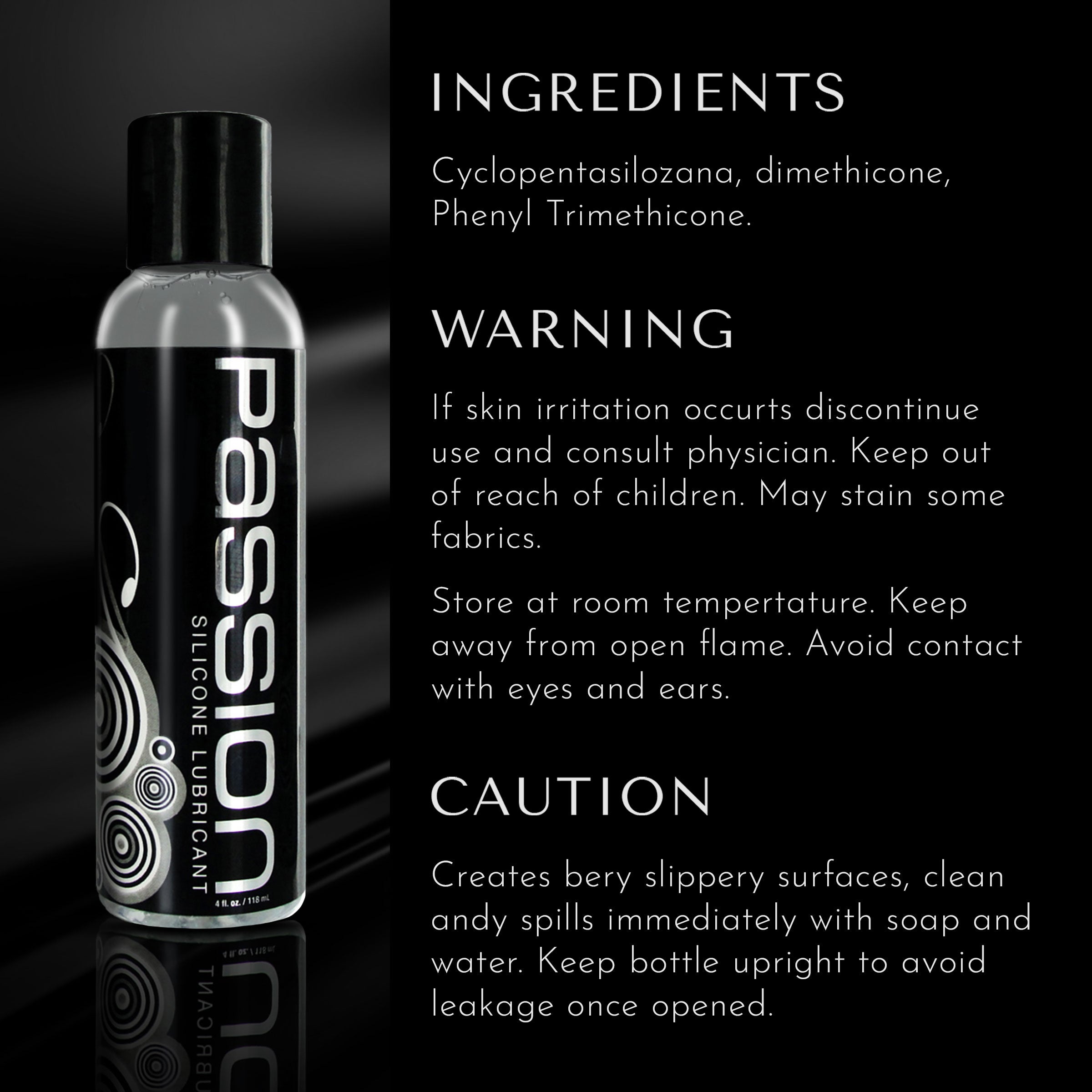 Passion Lubricants Passion Premium Silicone Lubricant - 8 oz Clear / 4 oz