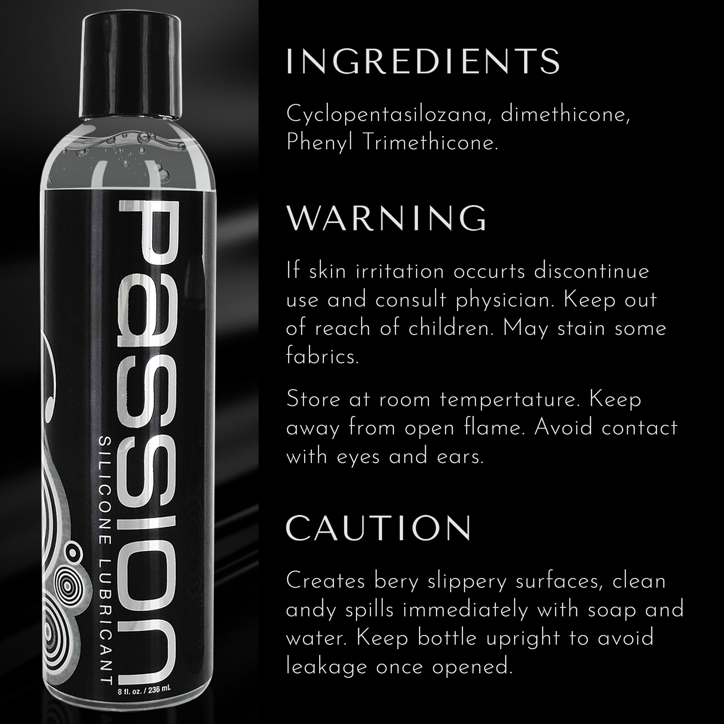 Passion Lubricants Passion Premium Silicone Lubricant - 8 oz Clear / 8 oz
