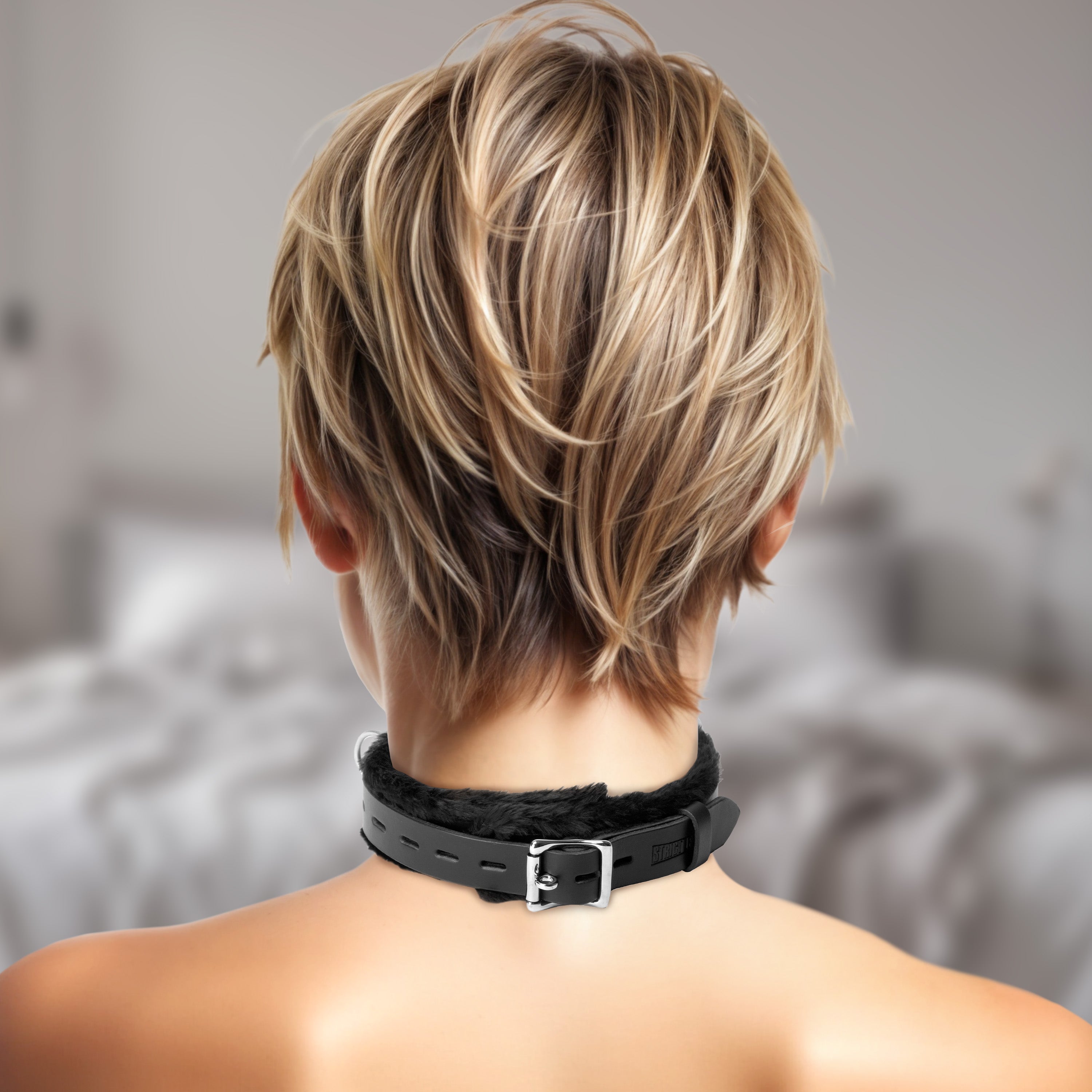 Strict Leather Strict Leather Narrow Fur Lined Locking Collar Black