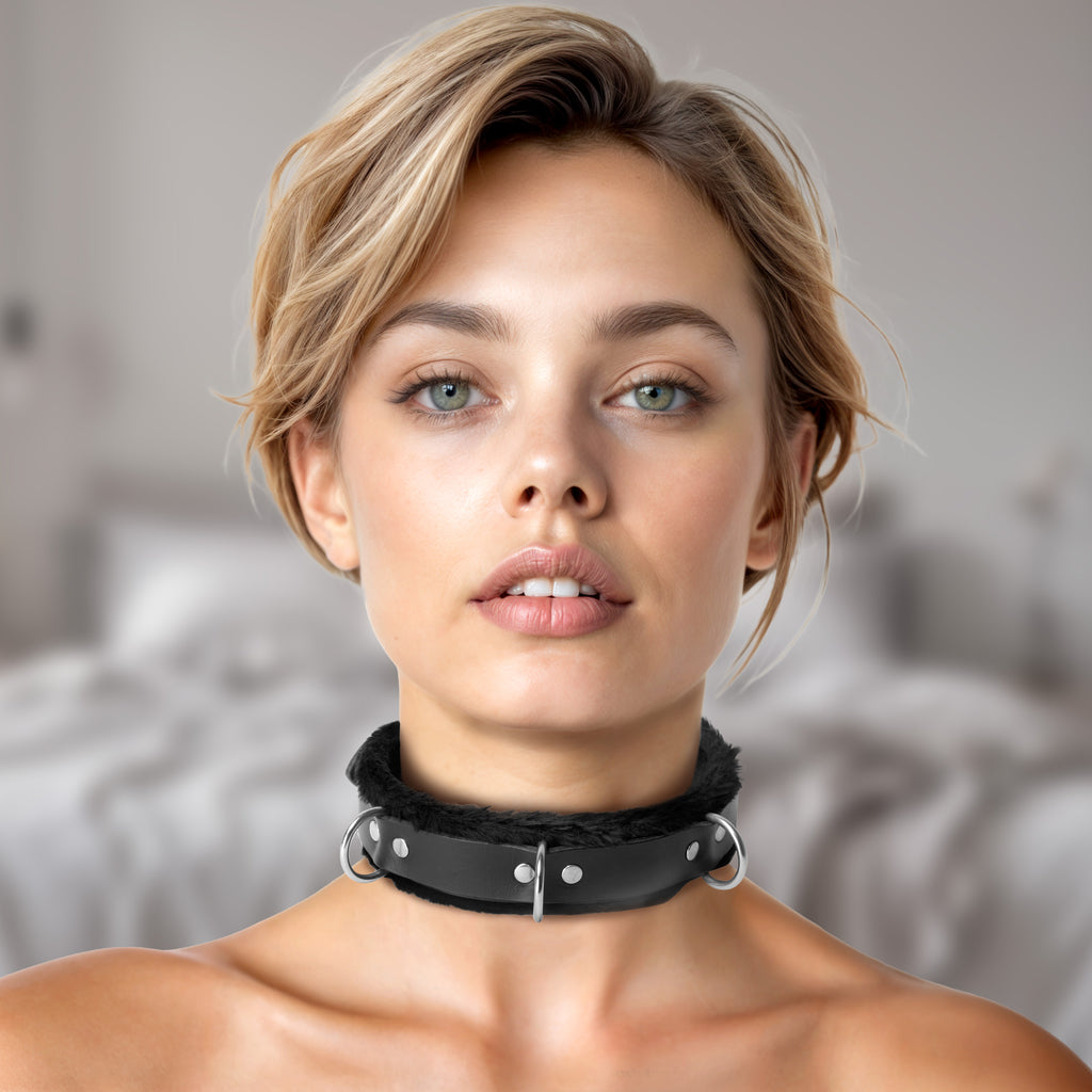 Strict Leather Strict Leather Narrow Fur Lined Locking Collar Black