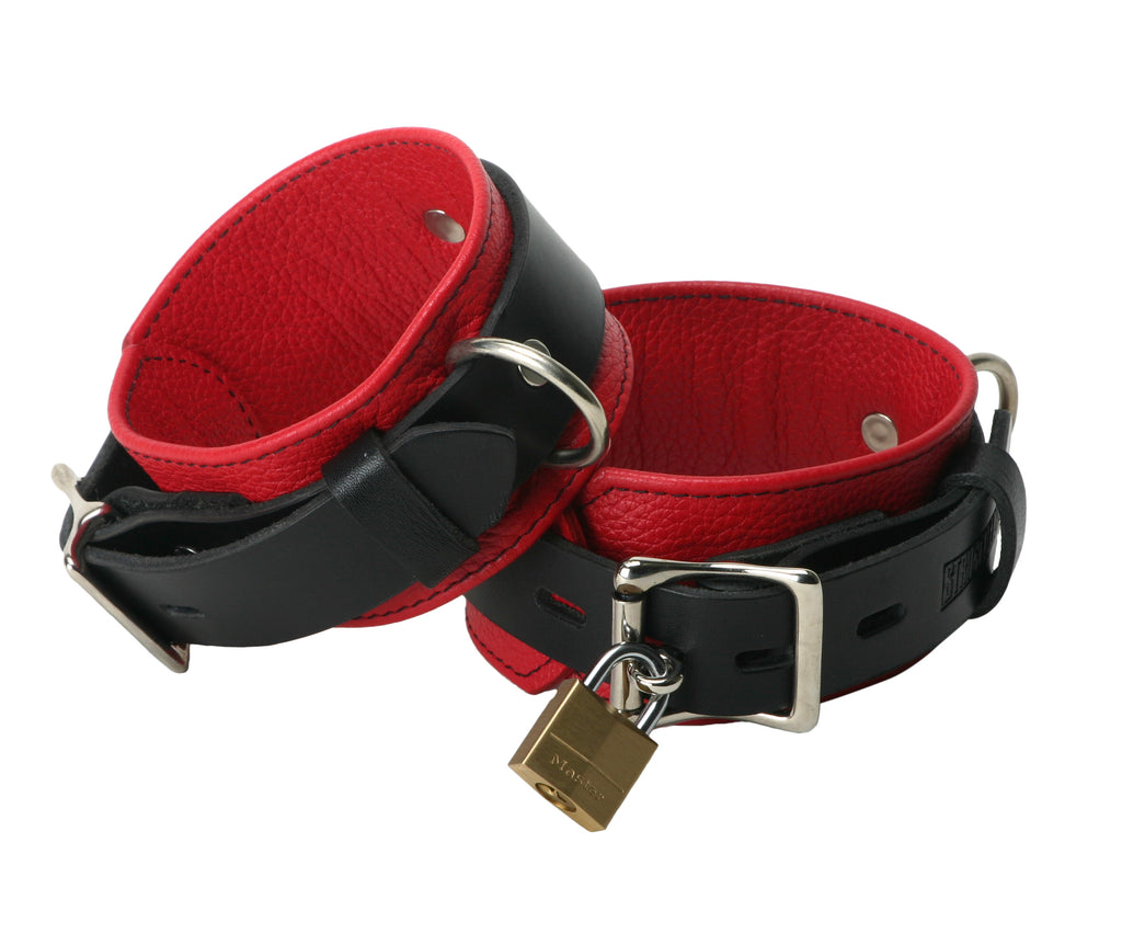 Strict Leather Strict Leather Deluxe Black and Red Locking Wrist Cuffs Red