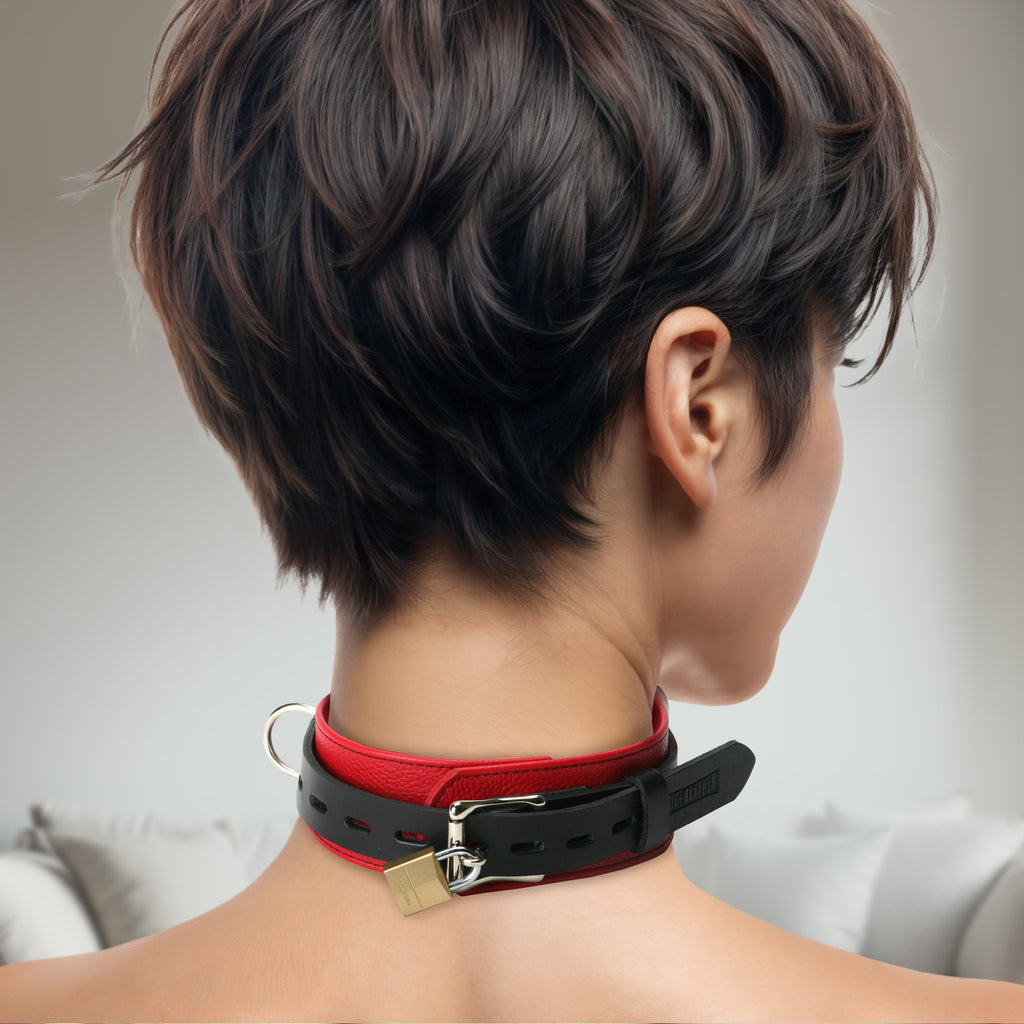 Strict Leather Strict Leather Deluxe Red and Black Locking Collar Red