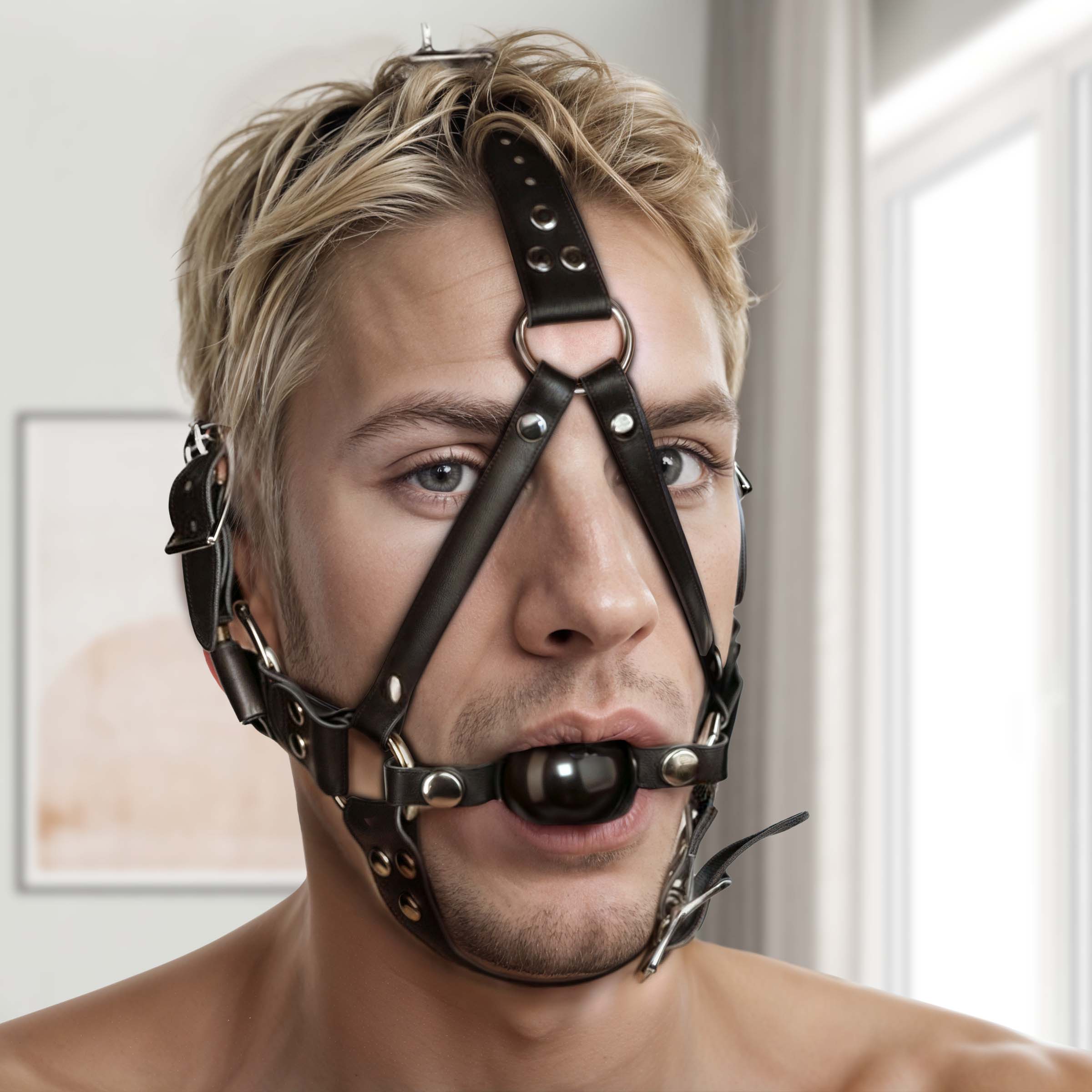 Strict Leather Leather Ball Gag Harness Black
